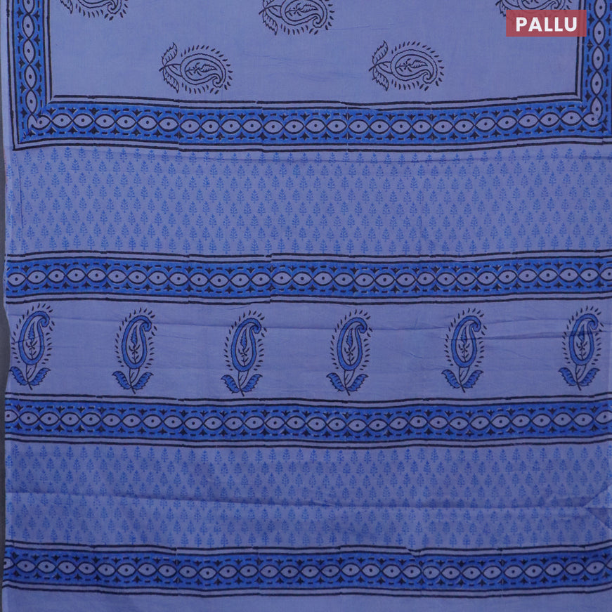 Jaipur cotton saree bluish grey and blue with paisley butta prints and printed border