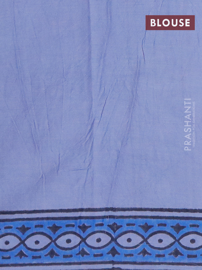 Jaipur cotton saree bluish grey and blue with paisley butta prints and printed border