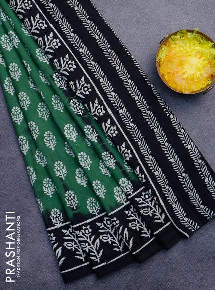 Jaipur cotton saree green and black with allover butta prints and printed border