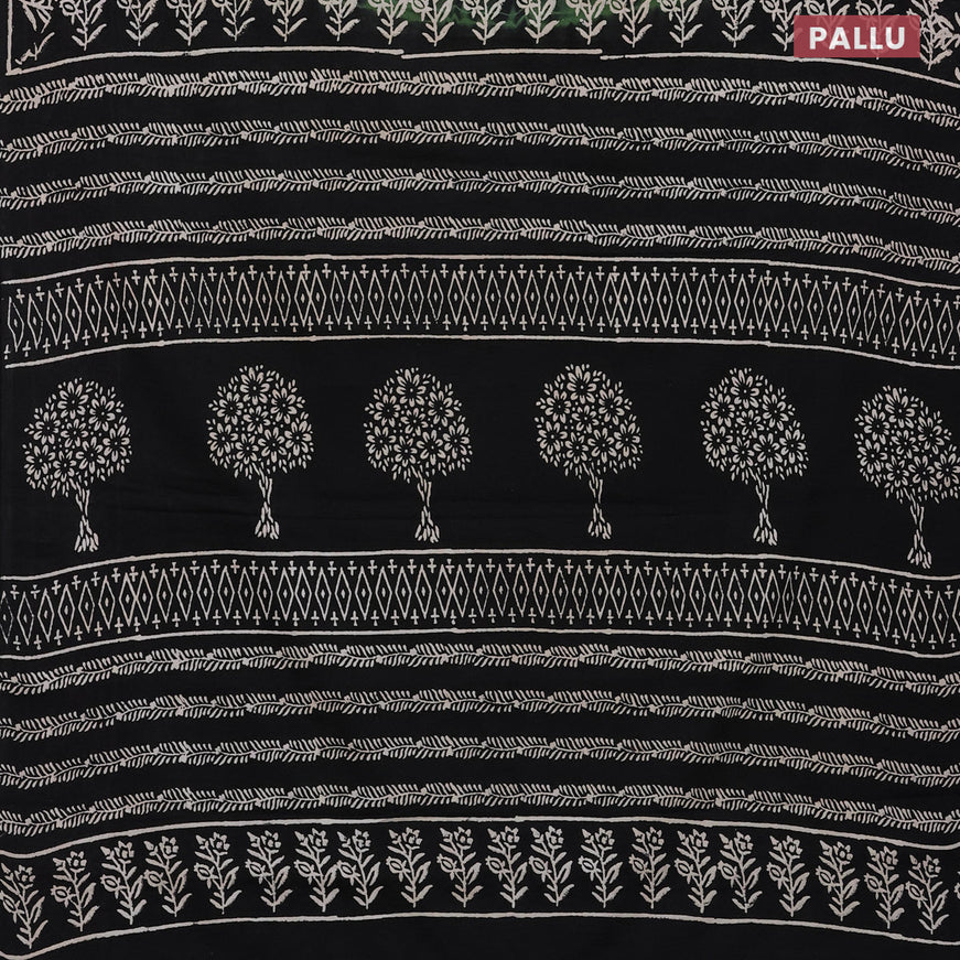 Jaipur cotton saree green and black with allover butta prints and printed border