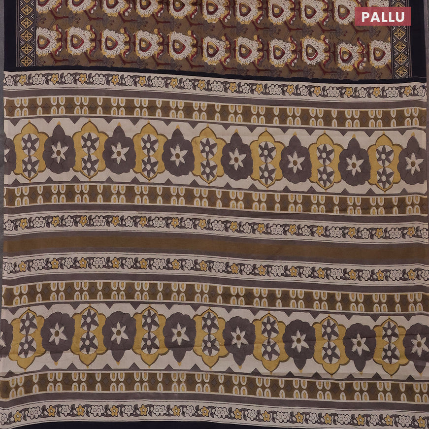 Jaipur cotton saree beige and navy blue with allover butta prints and printed border