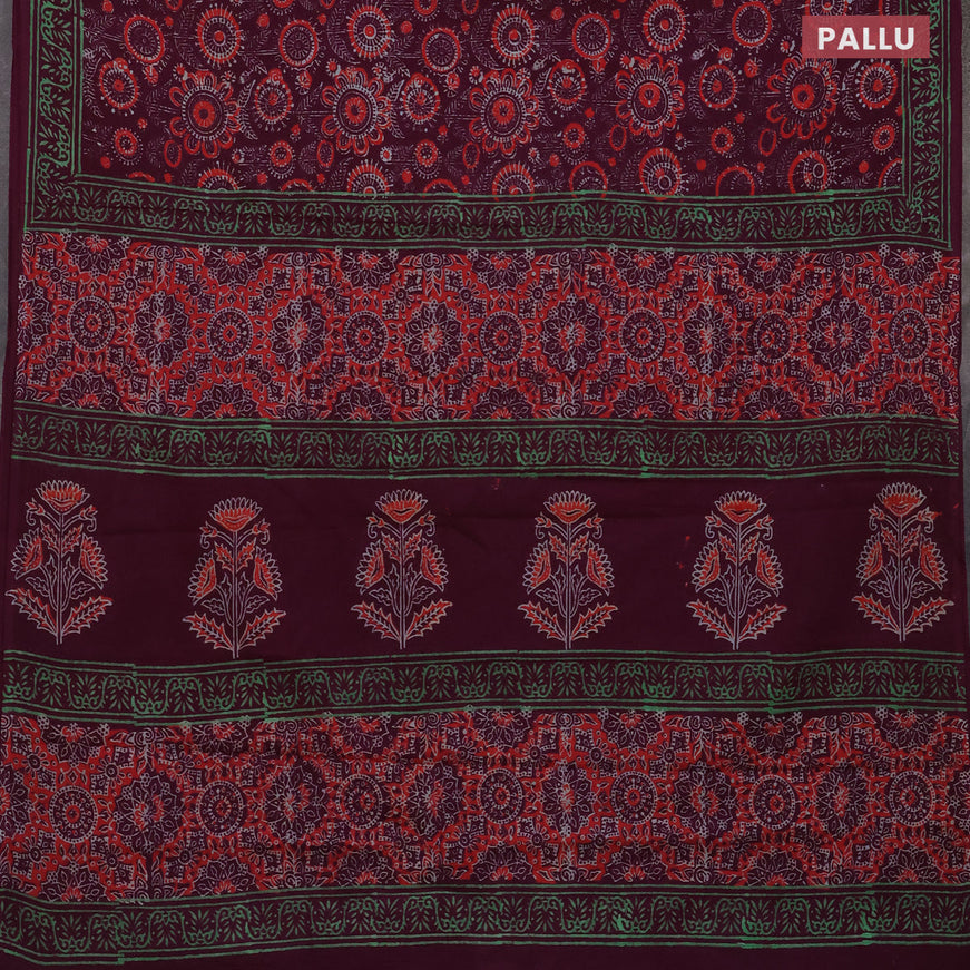 Jaipur cotton saree deep purple with allover ajrakh prints and printed border