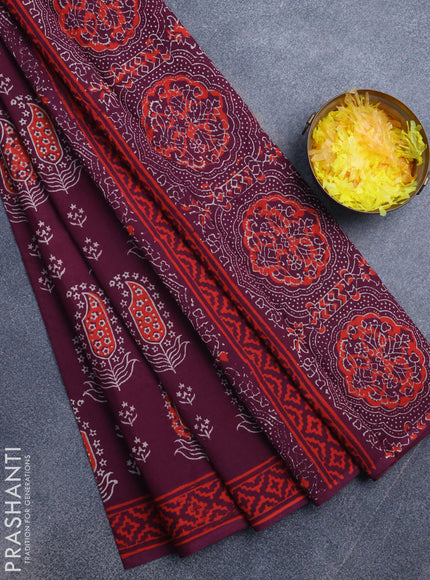 Jaipur cotton saree wine shade with butta prints and printed border