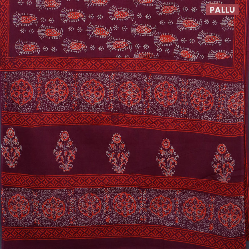 Jaipur cotton saree wine shade with butta prints and printed border