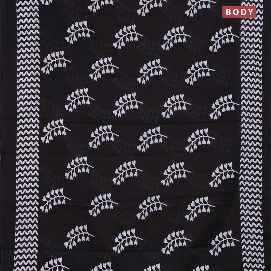 Jaipur cotton saree black with leaf butta prints and printed border