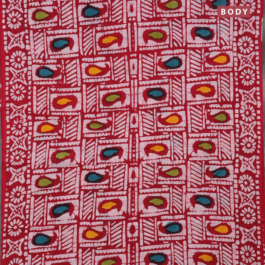 Jaipur cotton saree red with allover batik prints and printed border