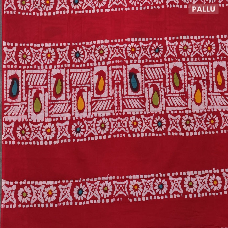 Jaipur cotton saree red with allover batik prints and printed border