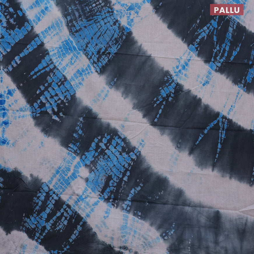 Jaipur cotton saree off white grey and black with tie & dye batik prints in borderless style