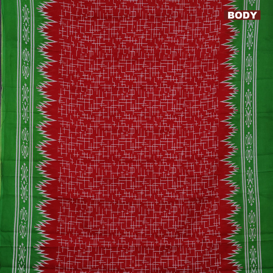 Jaipur cotton saree red and green with allover geometric prints and printed border