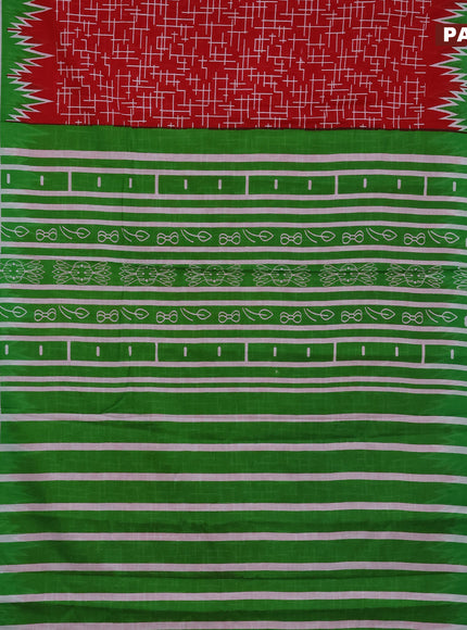 Jaipur cotton saree red and green with allover geometric prints and printed border