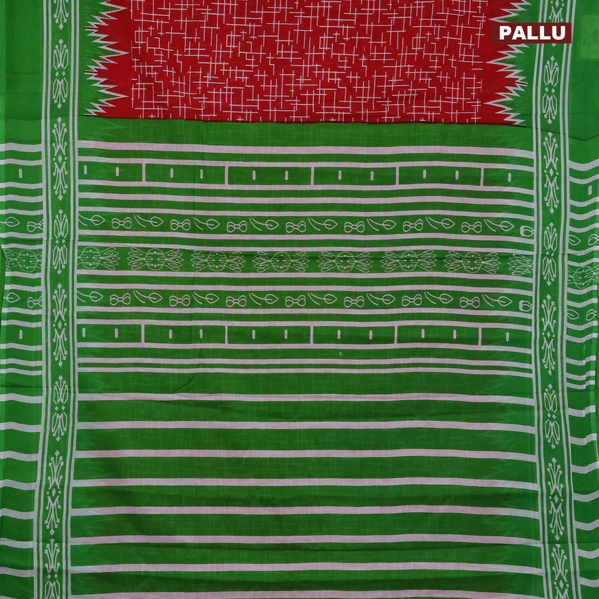 Jaipur cotton saree red and green with allover geometric prints and printed border