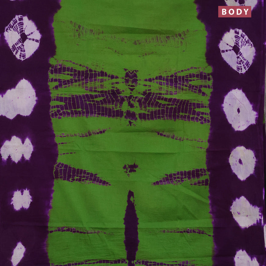 Jaipur cotton saree green and purple with tie & dye batik prints in borderless style