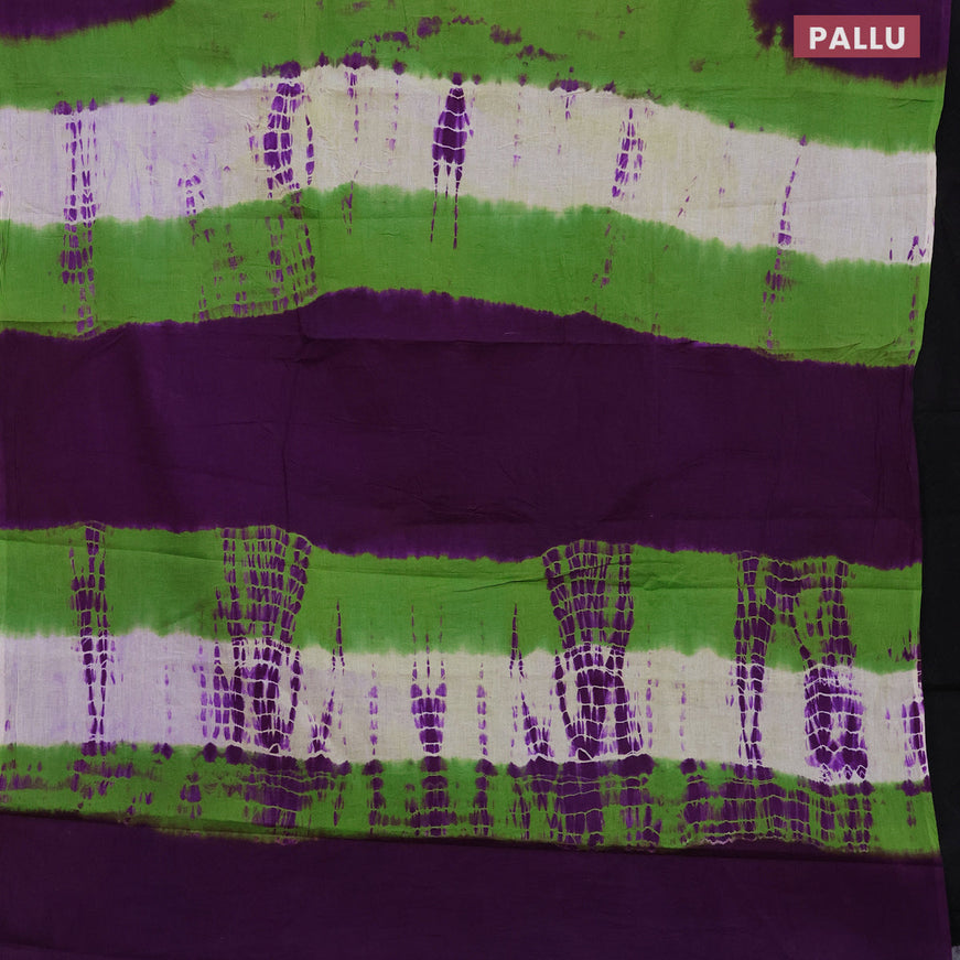 Jaipur cotton saree green and purple with tie & dye batik prints in borderless style