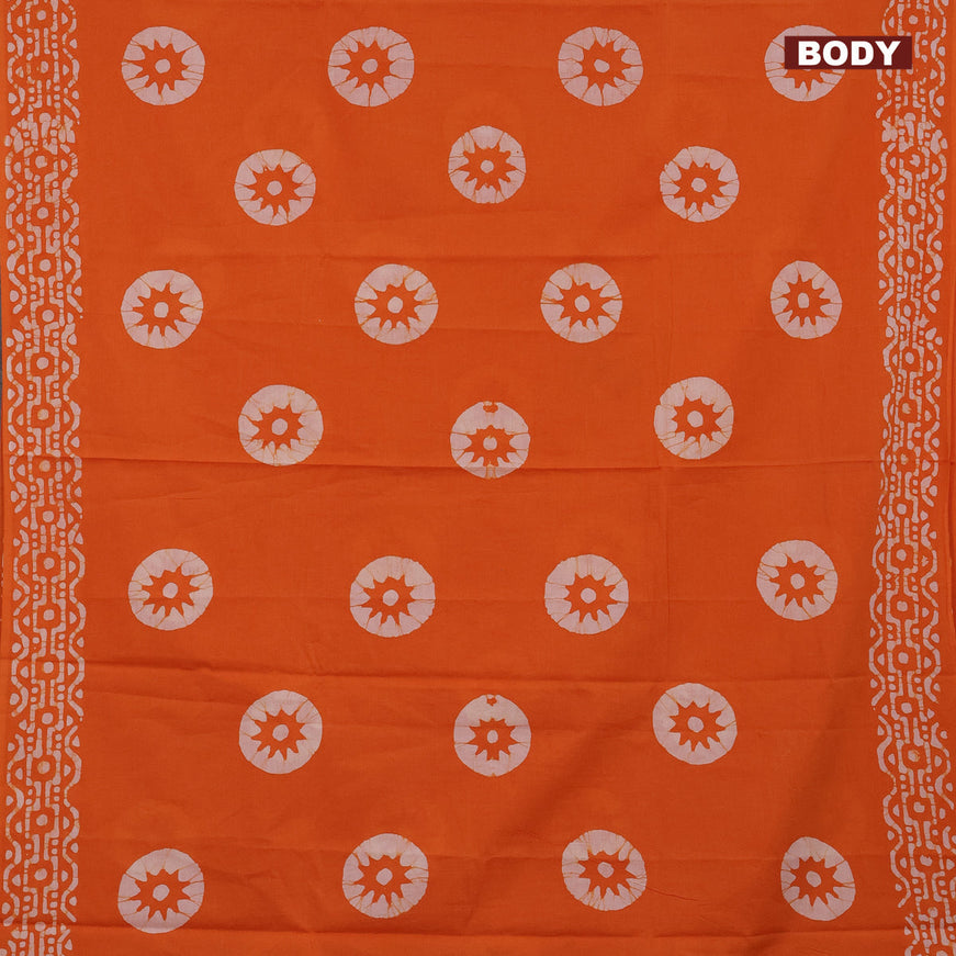 Jaipur cotton saree orange with allover batik prints in borderless style