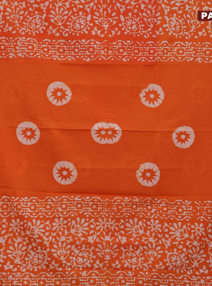 Jaipur cotton saree orange with allover batik prints in borderless style