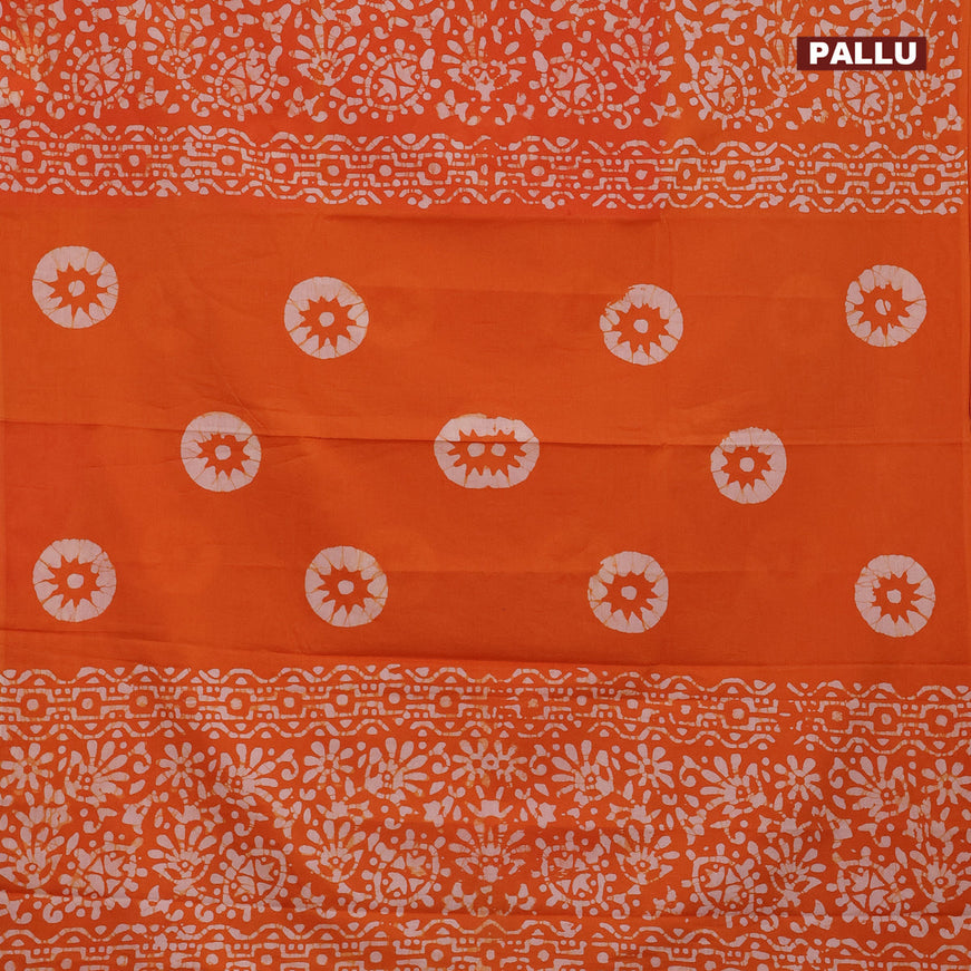 Jaipur cotton saree orange with allover batik prints in borderless style