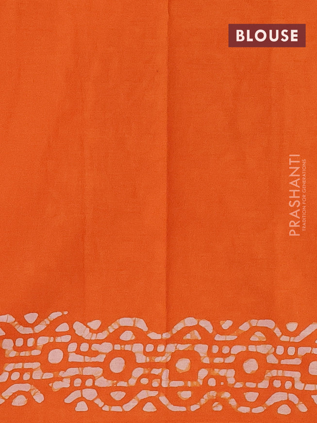 Jaipur cotton saree orange with allover batik prints in borderless style