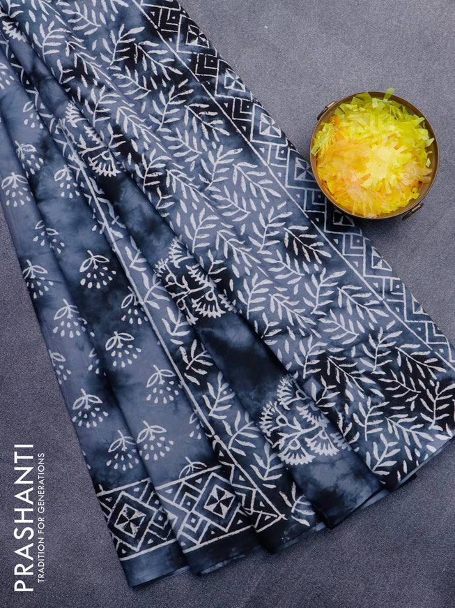 Jaipur cotton saree grey with tie & dye butta prints and printed border