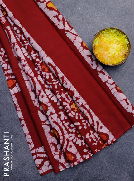 Jaipur cotton saree maroon with batik prints in borderless style