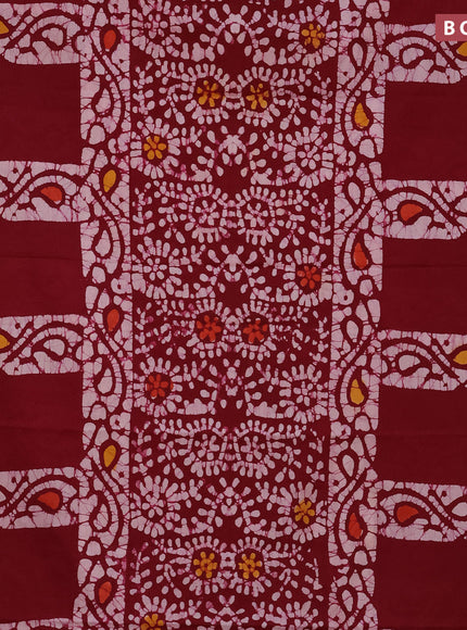 Jaipur cotton saree maroon with batik prints in borderless style