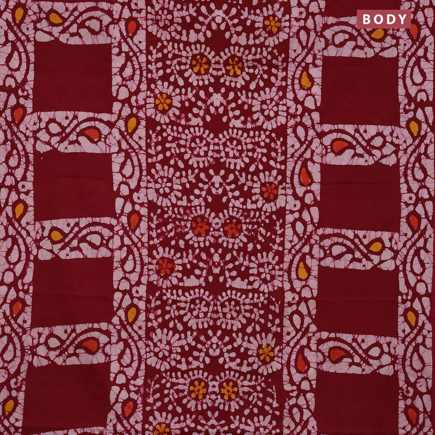 Jaipur cotton saree maroon with batik prints in borderless style