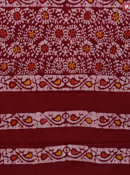 Jaipur cotton saree maroon with batik prints in borderless style