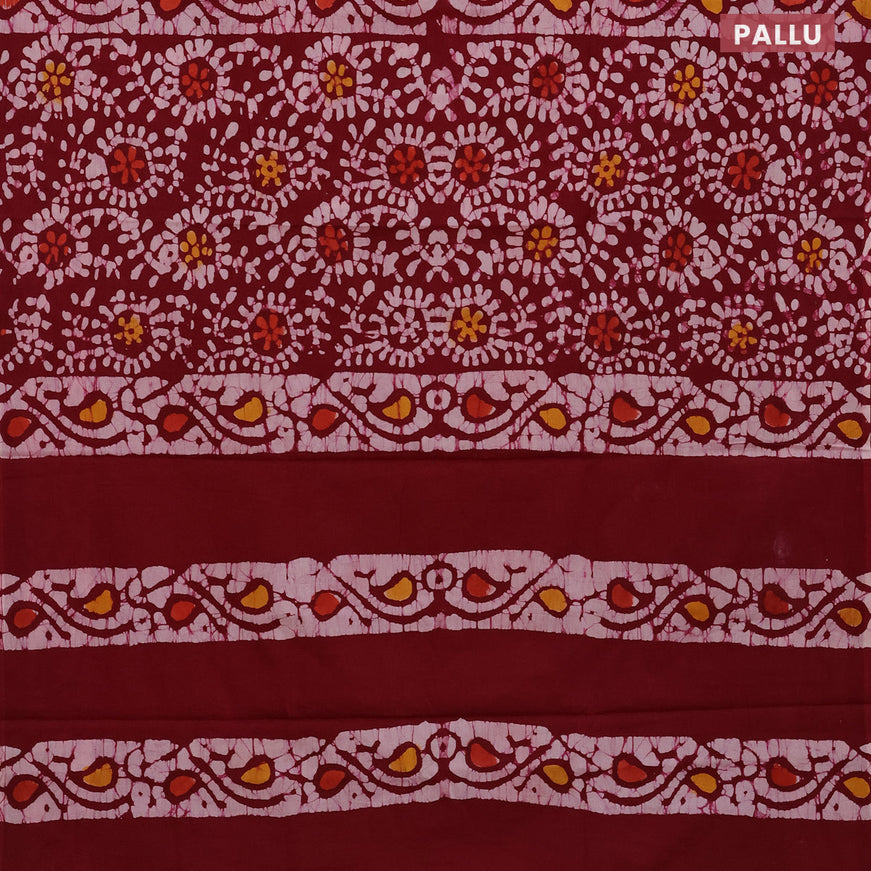 Jaipur cotton saree maroon with batik prints in borderless style