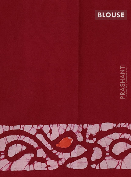 Jaipur cotton saree maroon with batik prints in borderless style