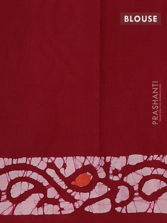 Jaipur cotton saree maroon with batik prints in borderless style