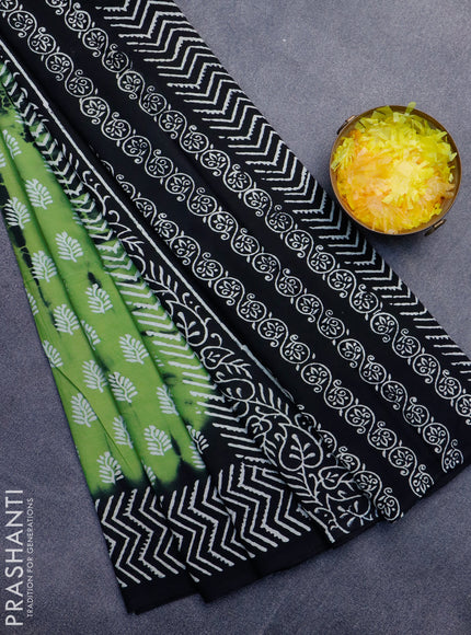 Jaipur cotton saree green and black with tie & dye butta prints and printed border