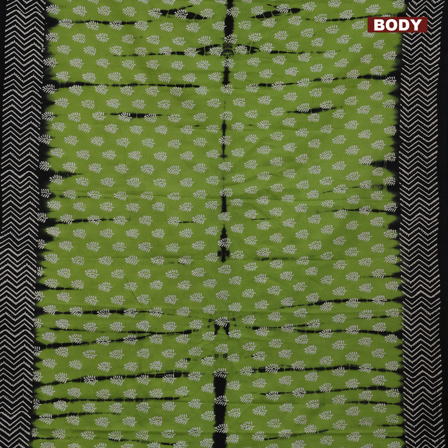 Jaipur cotton saree green and black with tie & dye butta prints and printed border