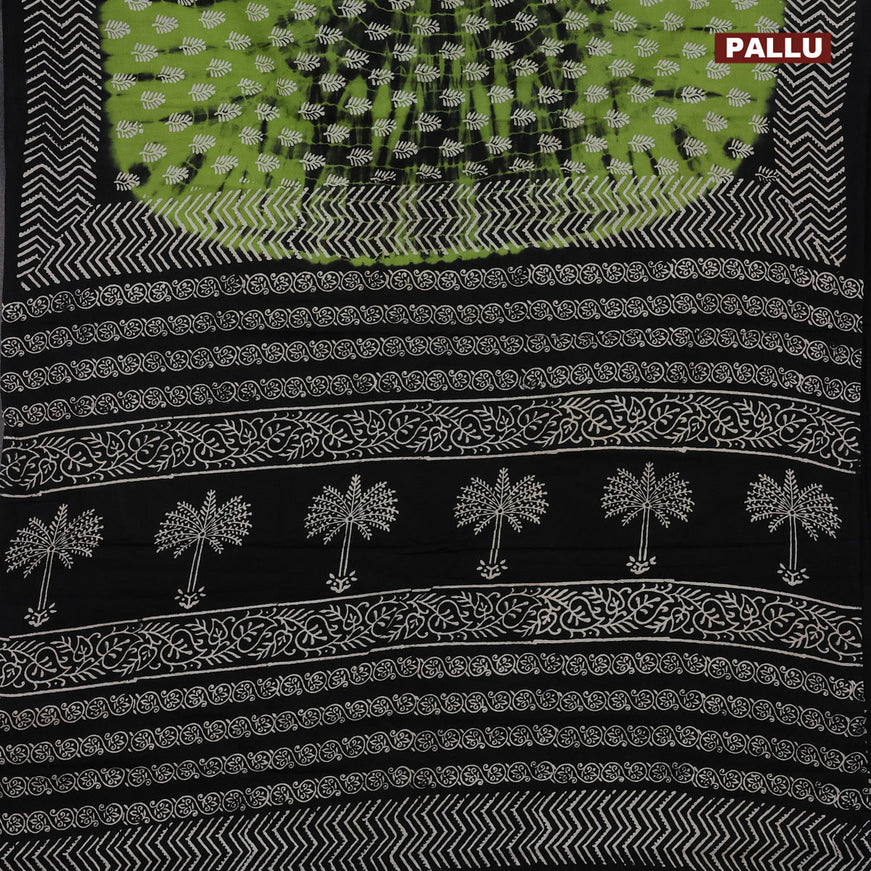 Jaipur cotton saree green and black with tie & dye butta prints and printed border