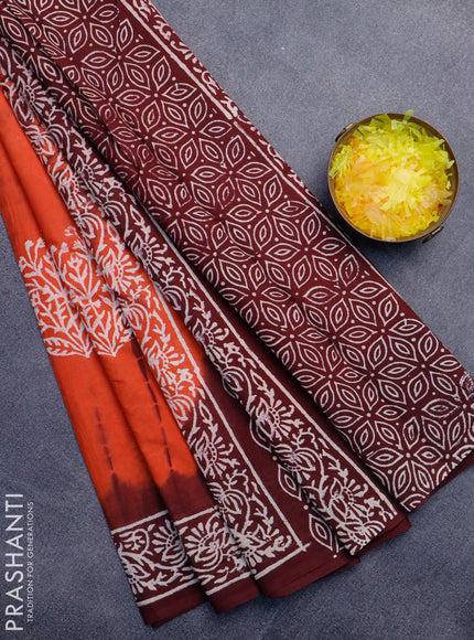 Jaipur cotton saree orange and maroon with tie & dye butta prints and printed border