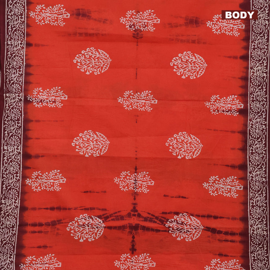 Jaipur cotton saree orange and maroon with tie & dye butta prints and printed border