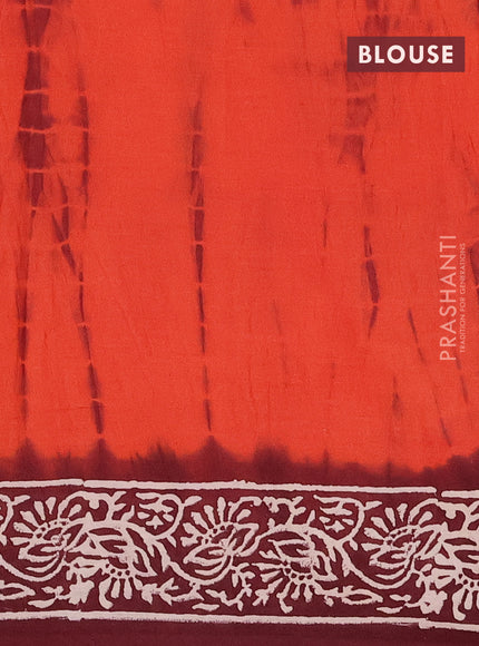 Jaipur cotton saree orange and maroon with tie & dye butta prints and printed border