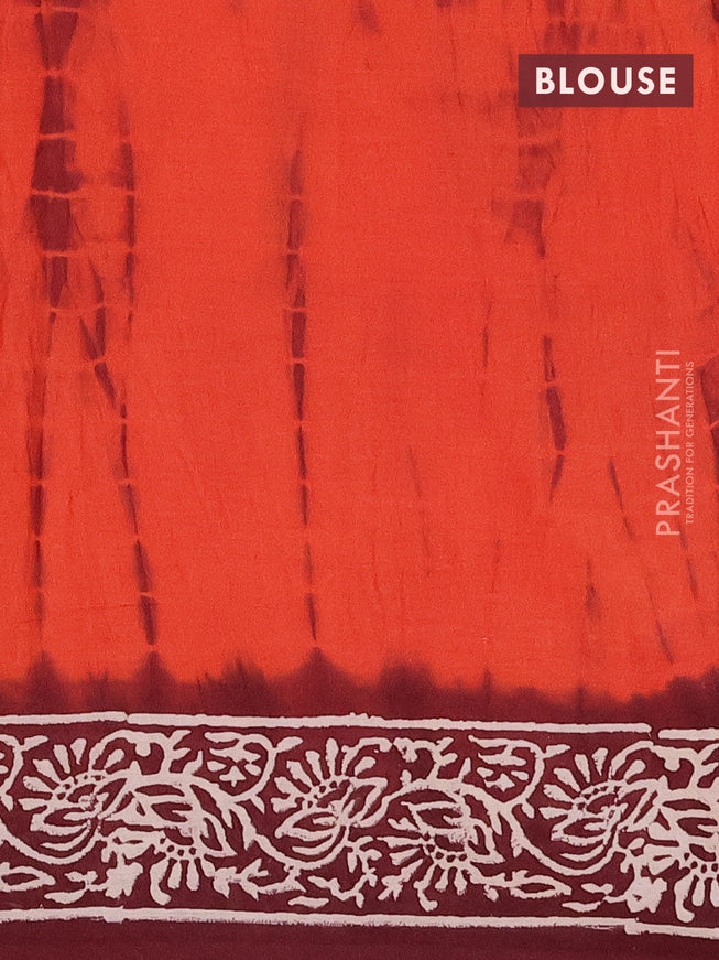 Jaipur cotton saree orange and maroon with tie & dye butta prints and printed border