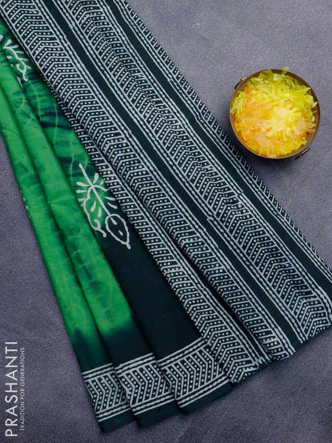 Jaipur cotton saree green and dark green with tie & dye butta prints and printed border