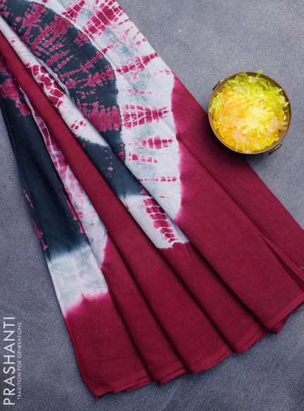 Jaipur cotton saree wine shade and black with batik butta prints in borderless style