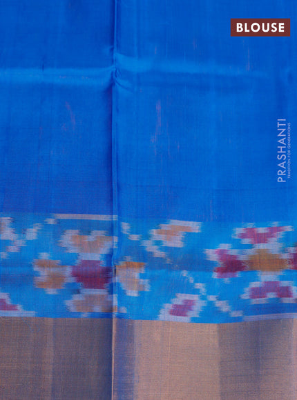 Pure uppada silk saree peach pink and cs blue with zari woven paisley buttas and zari woven ikat style border