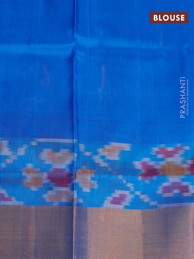 Pure uppada silk saree peach pink and cs blue with zari woven paisley buttas and zari woven ikat style border