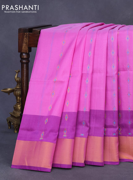 Pure uppada silk saree light pink and violet with allover zari woven floral buttas and zari woven border