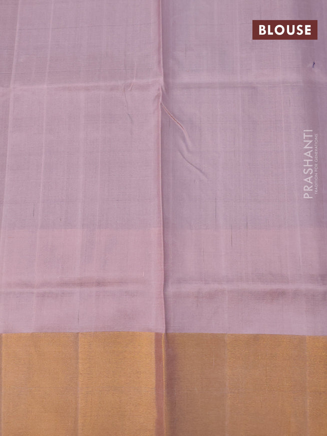 Pure uppada silk saree dark blue and peach pink with allover zari woven floral buttas and zari woven border