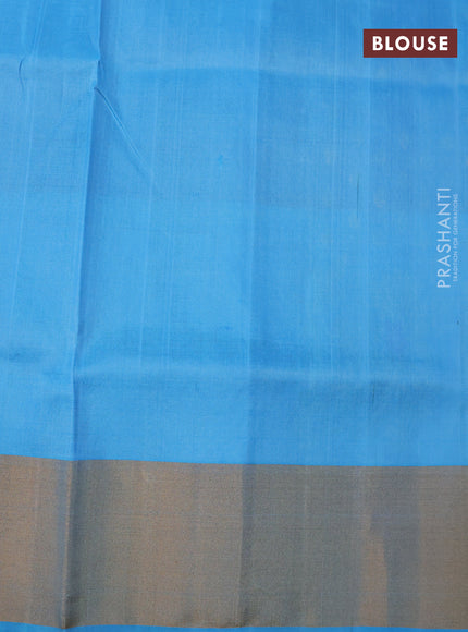 Pure uppada silk saree dark blue and light blue with allover zari woven butta weaves and long rich zari woven border