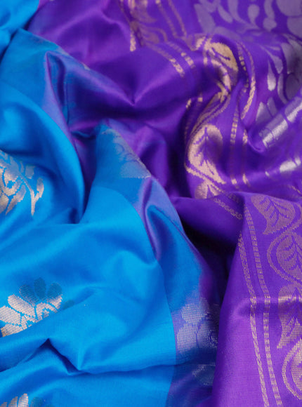 Pure uppada silk saree cs blue and blue with silver & gold zari woven buttas and zari woven border