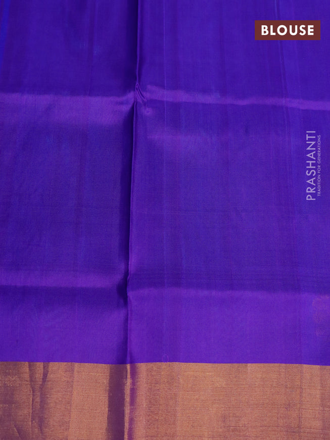 Pure uppada silk saree cs blue and blue with silver & gold zari woven buttas and zari woven border