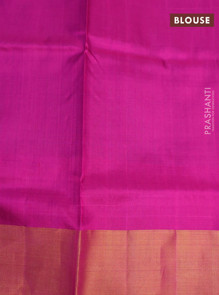 Pure uppada silk saree dual shade of bluish green and purple with allover jamdhani buttas and zari woven border