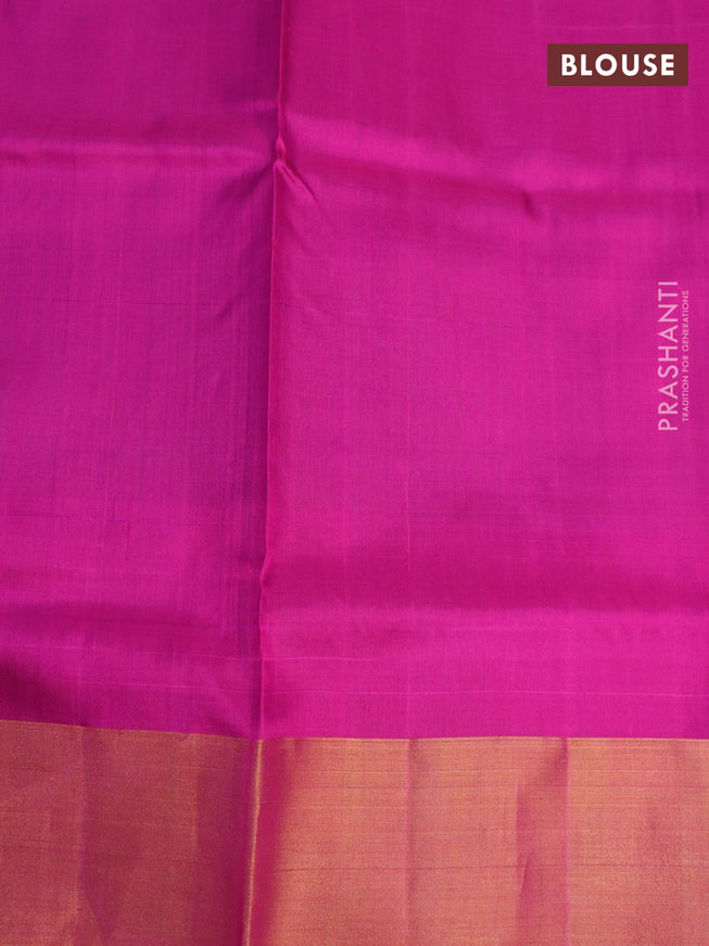 Pure uppada silk saree dual shade of bluish green and purple with allover jamdhani buttas and zari woven border