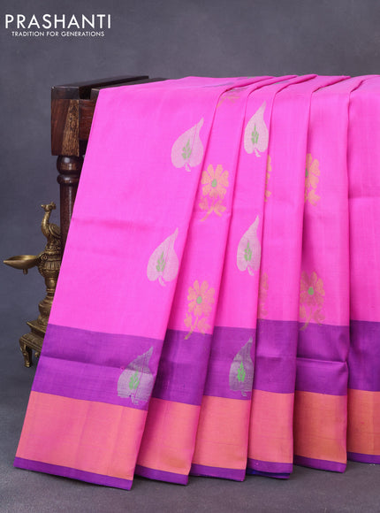 Pure uppada silk saree pink and blue with thread & zari woven buttas and zari woven border