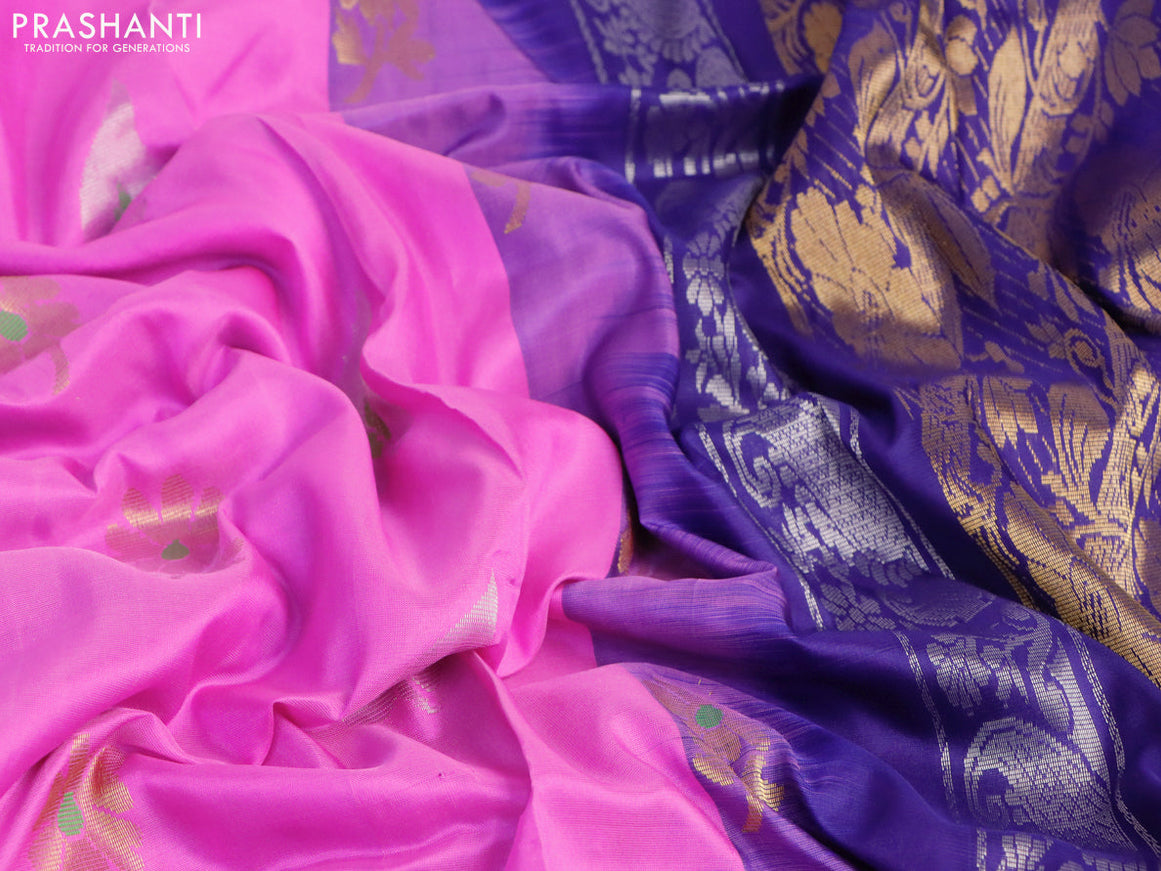 Pure uppada silk saree pink and blue with thread & zari woven buttas and zari woven border