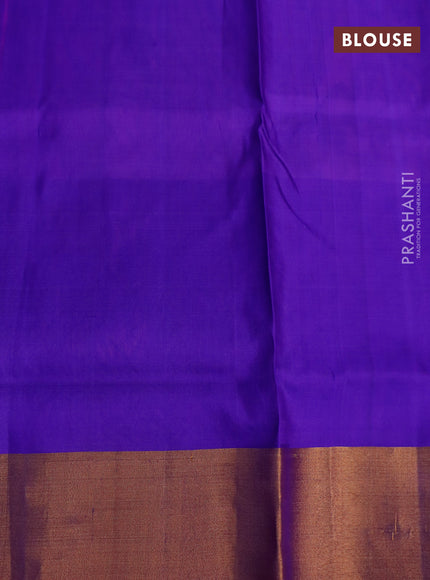 Pure uppada silk saree pink and blue with allover zari woven buttas and long floral design zari woven border